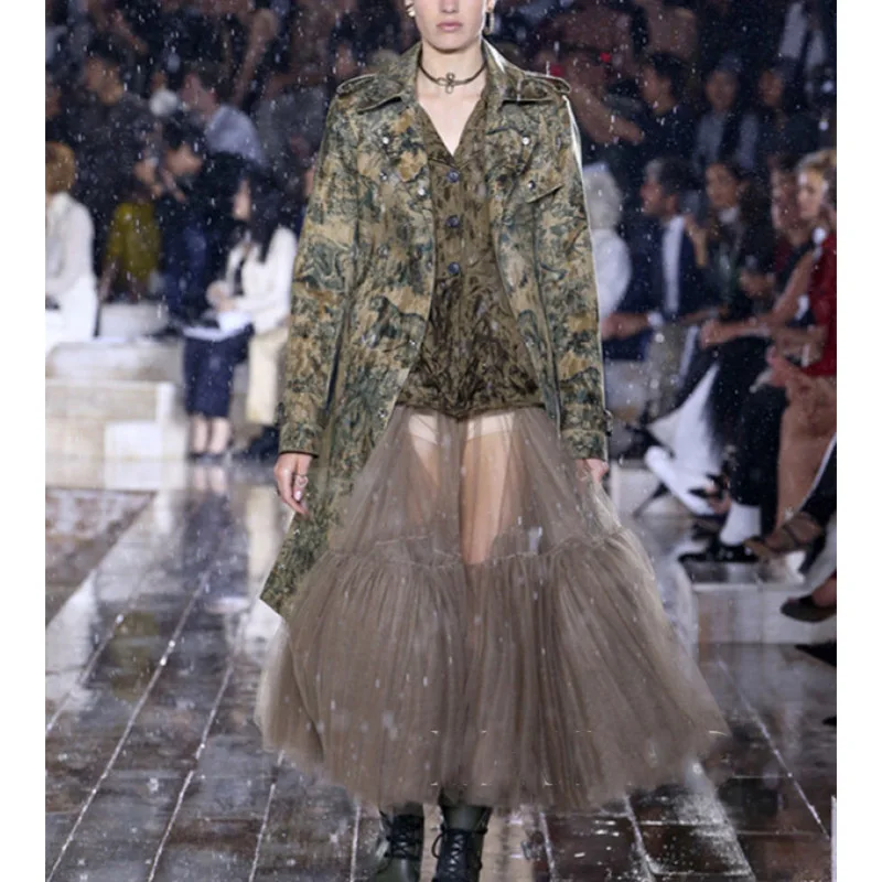 

Cosmicchic Women Runway Lolita Layered Pleated Skirt High Waist Transparent Tutu Skirt High Quality Maxi Skirt 2019SS