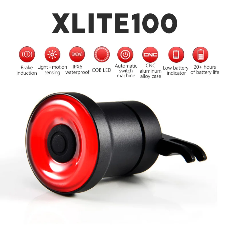 Clearance XLITE100 Bike Rear Light Bicycle Flashlight Auto Start/Stop Brake Sensing IPx6 Waterproof LED Charging Cycling Taillight 5