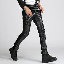 Размеры от 28 до 33! мужские модные корейские тонкие брюки из искусственной кожи обтягивающие брюки для подростков повседневные брюки певица костюмы брюки