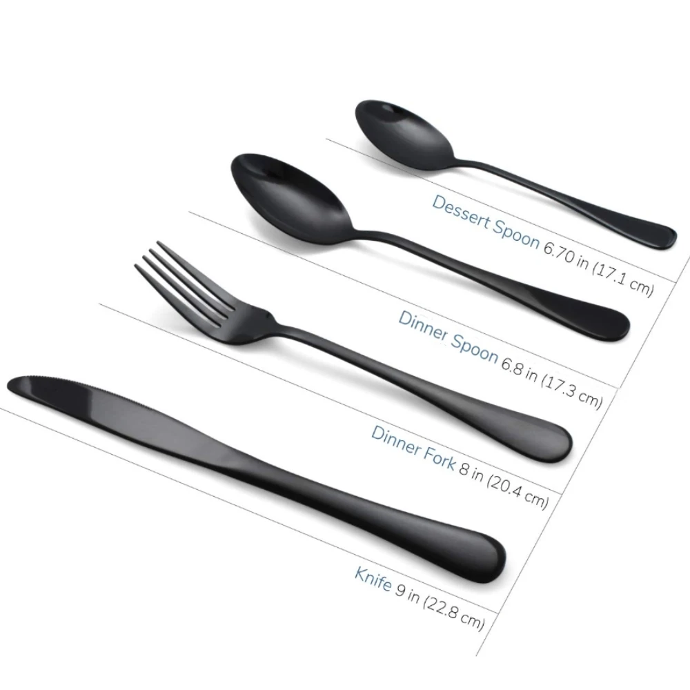Black Stainless Steel Western Food Tableware Sets Black Cutlery Set Silverware Sets Dinner Knife Spoon Fork Dining Tableware Set (3)
