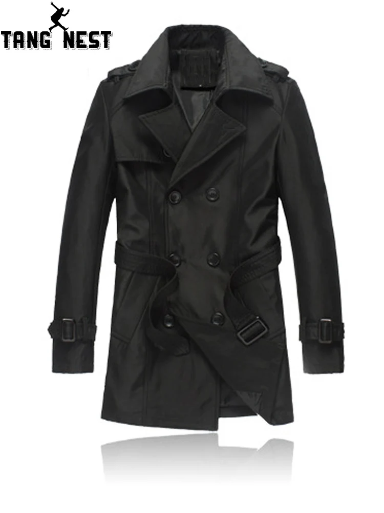 

TANGNEST 2019 Autumn and Winter New Men's Youth Double-breasted Belt British Wind Shoulders Slim Lapel Windbreaker MWF383