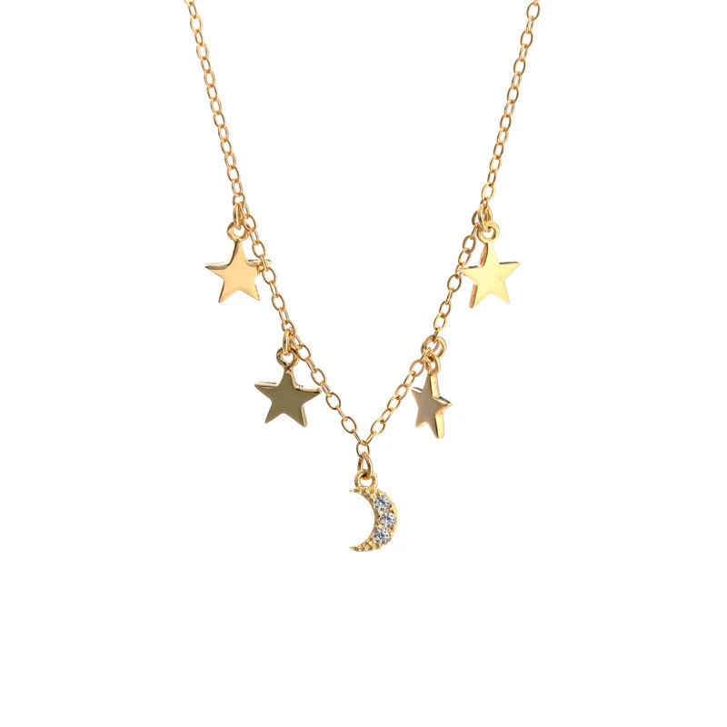 

925 Sterling Silver Layering Crescent Moon Star Dangle Statement Bohemian Trendy Birthday Choker Festival Celestial Necklace