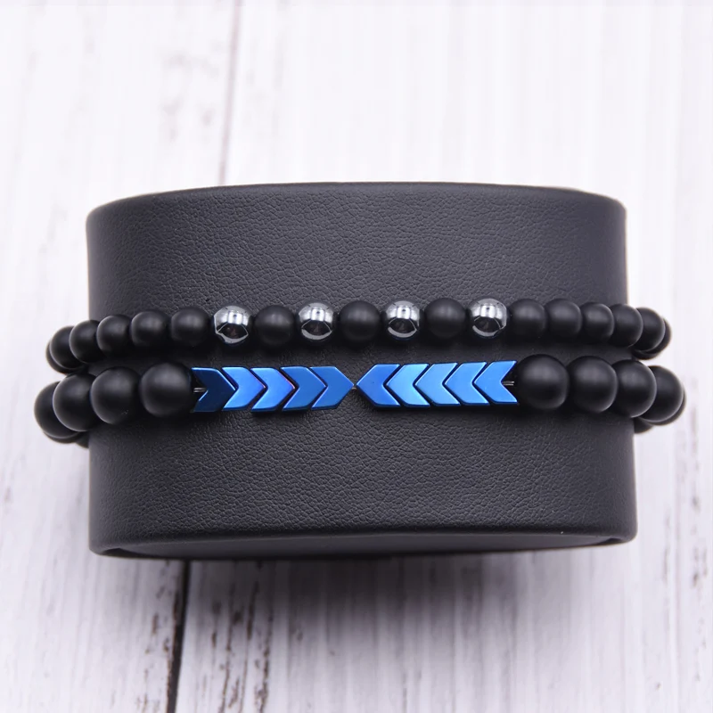 

Men's Set Hematite Bracelets European Mens Brading Macrame Bangle Punk Hiphop Cool Men Jewelry Gift Pulseira Masculina