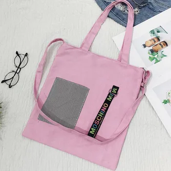 

Beauty Single Shoulder Shopping Bag Patchwork Canvas Cloth Bag Zipper Eco Reusable Totes bolsas tela