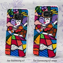 Romero Britto Romero Brito gato dançarino duro Branco Pele Caso para Samsung Galaxy s3 s4 s5 s6 s7 borda caixa de plástico cobrir