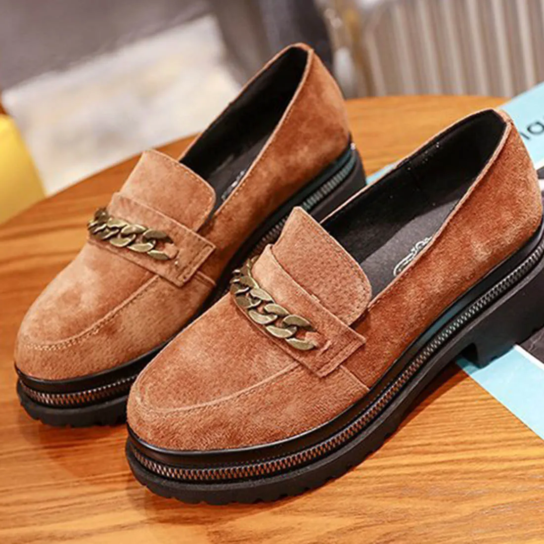 womens chunky sole loafers