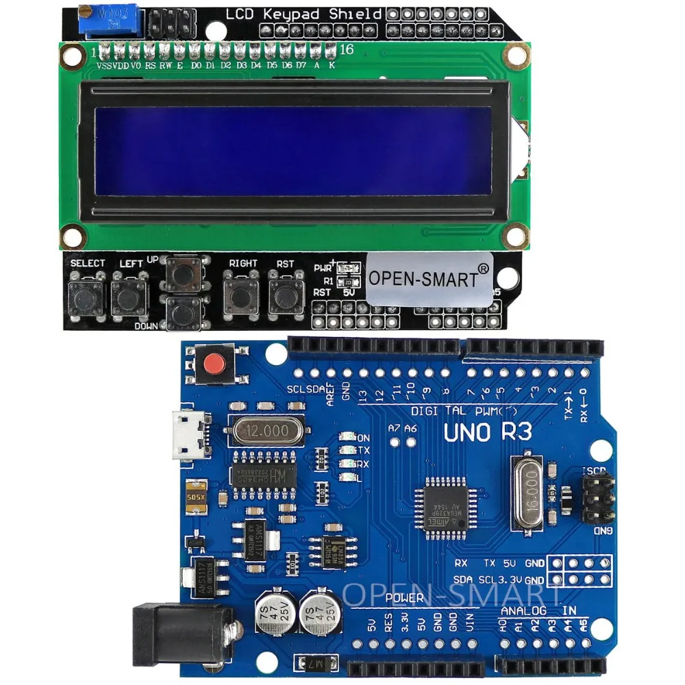 Микро USB UNO R3 ATmega328P макетная плата+ lcd 1602 клавиатура щит для Arduino