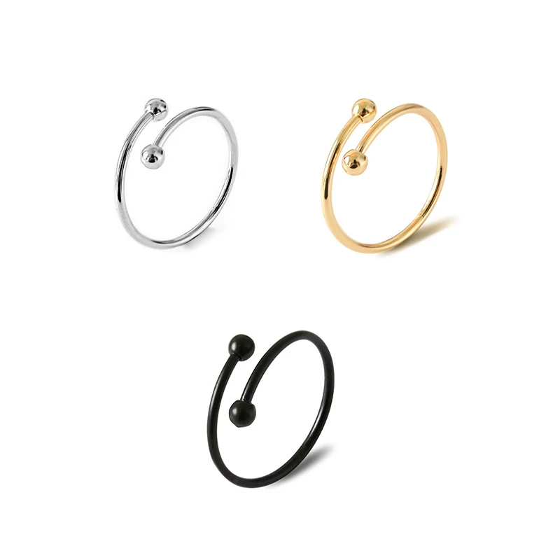 

Gold Black Silver Fashion Simple Opening Double Ball Cute Adjustable Ring Fit for Men and Women Gift Jewelry