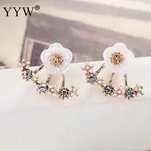 Циркон Кафф с кристаллами клип цветок серьги гвоздики для женщин куртка пирсинг серьги золото/розовое золото ювелирные изделия Brincos