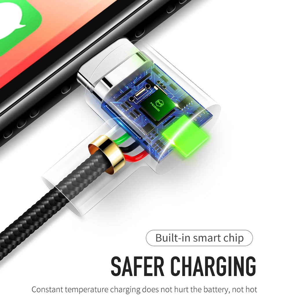 Mcdodo для Apple X, 8, 7, 6, 5, 6s Plus, 90 градусов, USB кабель для зарядки, светодиодный кабель для быстрой зарядки, кабель для передачи данных для iPhone, Lightning