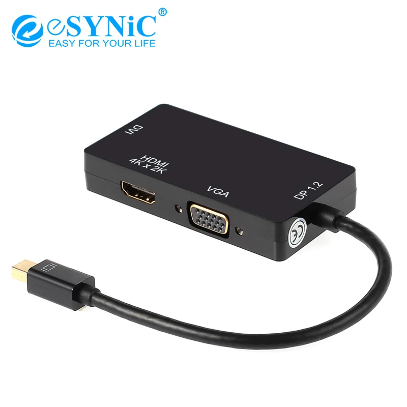 Esynic 4 к x 2 к Мини дисплейный Порт Thunderbolt к HDMI DVI VGA кабель Адаптер DP V1.2 версия HDMI/DVI/VGA конвертер Кабель-адаптер