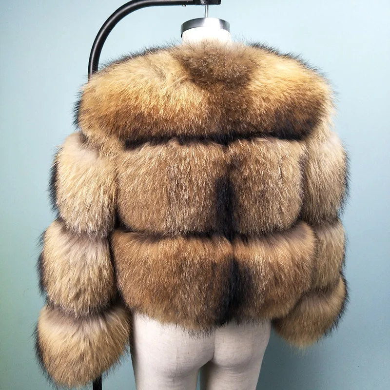 Короткая женская куртка из меха енота, зимнее плотное теплое пальто с натуральным мехом, роскошная парка, модная верхняя одежда с натуральным мехом