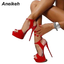 Hot Sales 2017 Summer Style Sexy 16cm Women Sandals High Heels Open Toe Buckle Nightclub Shoes Black Big Size 9 Platform Sandals