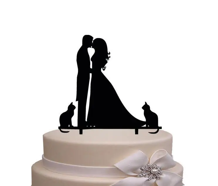 Жених и невеста торт акриловое украшение силуэт свадебный торт фигурка для торта декор с Массажная расческа котенка
