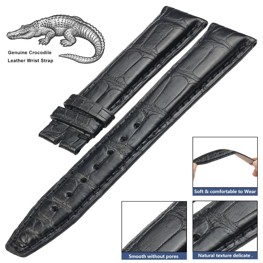 

PETSIDUN 100% Genuine Crocodile Leather Watch Band Black Alligator Strap 14mm-24mm