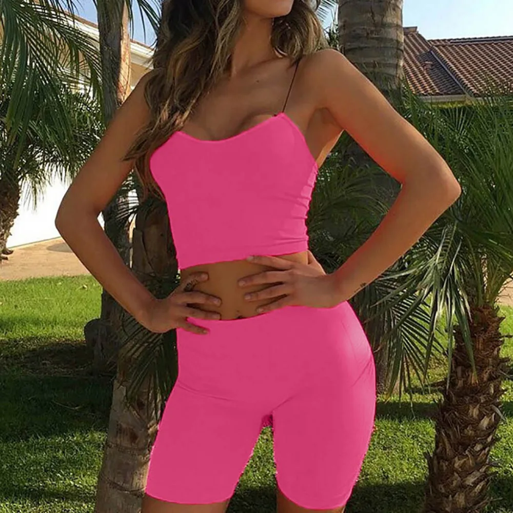 2019 women's wrapped chest yoga shorts fluorescent color yoga set sexy yoga shorts gym fitness high waist Yoga suit 40J1 (4)