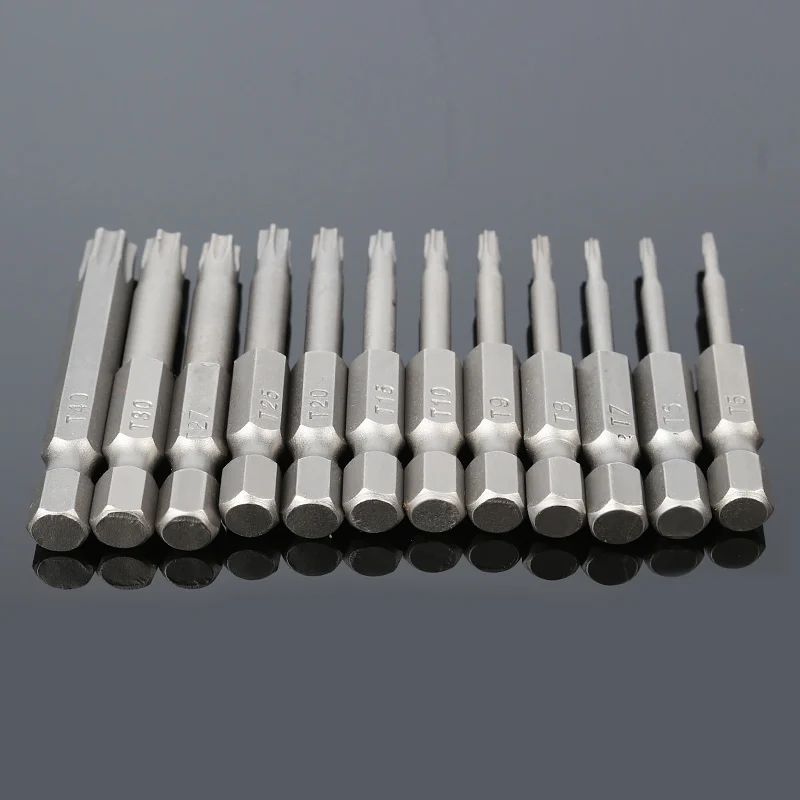 High Quality 12PCS 50mm S2T5-T40 Steel Hexagon Torx Bit Screwdriver Set Hand Tools Screwdriver Screwdriver Set Magnetic Tool