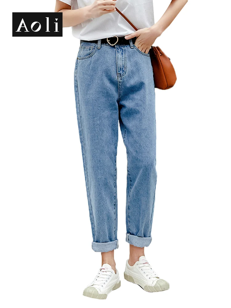 

AOLI Women Pants Boyfriend Mom Jeans White Sexy Denim Plus Size Straight Casual Jeans Femme DNZ909026