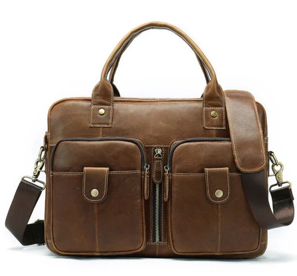الرجعية متعددة الوظائف جلد أصلي للرجال حقيبة أعمال السفر جلد البقر حقائب Crossbody الكتف محمول حقيبة ساعي D252