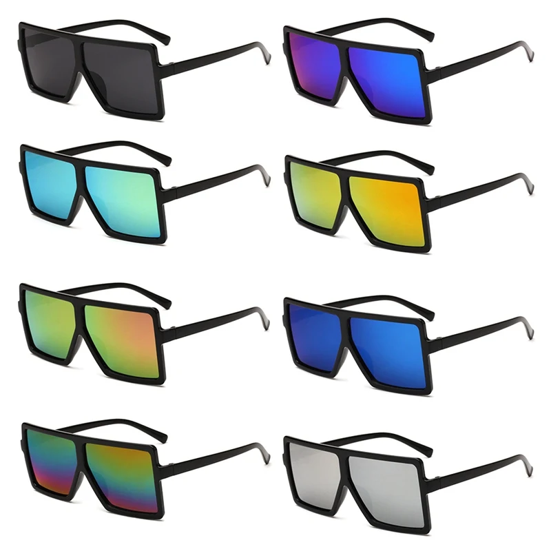 

Oversized Sunglasses Men Vintage Brand Driving Sun Glasses Women Flat Top Big Frame Sunglass Retro Siamese Eyewear UV400