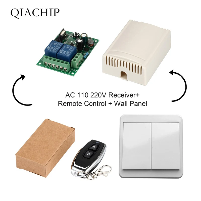 

QIACHIP 433mhz Universal Wireless Remote Control Switch AC 250V 110V 220V Relay Receiver Module & Wall Switch & Remote Control