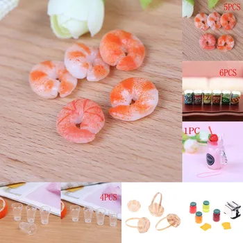 

Mini Doll Accessories Handmade Banboo Basket Simulation Resin Milk Cup Bread Maker Jam Shrimp Fake Cake Doll Kitchen Food Toy