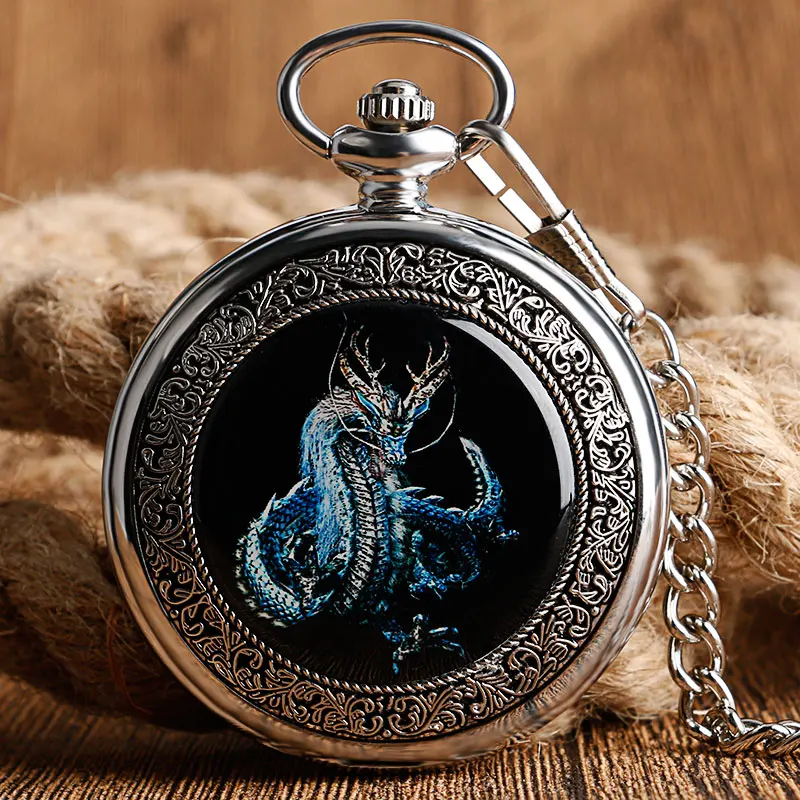

Vintage Steampunk Fob Mechanical Pocket Watch Evil Dragon Wind Up Stylish Cool Fashion Necklace Pendant Unisex Christmas Gift