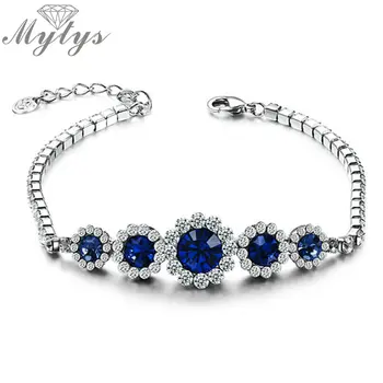 

Mytys Blue Crystal and Zircon Chain Tennis Bracelet For Female Hot sale Jewellery B656