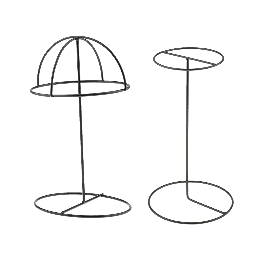  2pcs Stable Free Standing Metal Hat Display Holder Baseball Sport Cap Storage Organizer Stand Wig Dry Rack Shelf Black