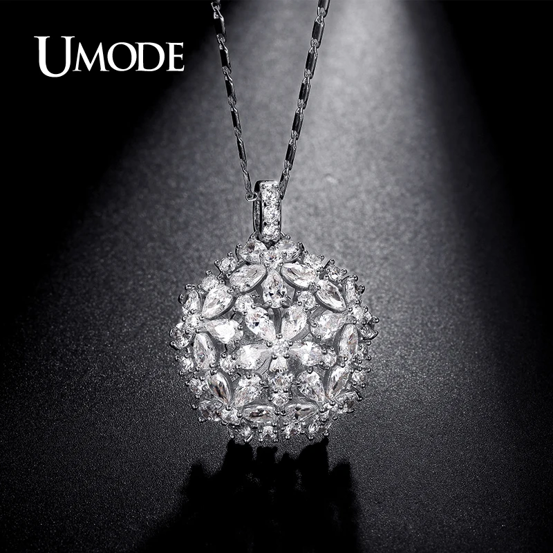 

UMODE New White Gold Color Cluster Flower Design Pear and Round Cut CZ Simulated Pendant Necklace For Women AUN0222B