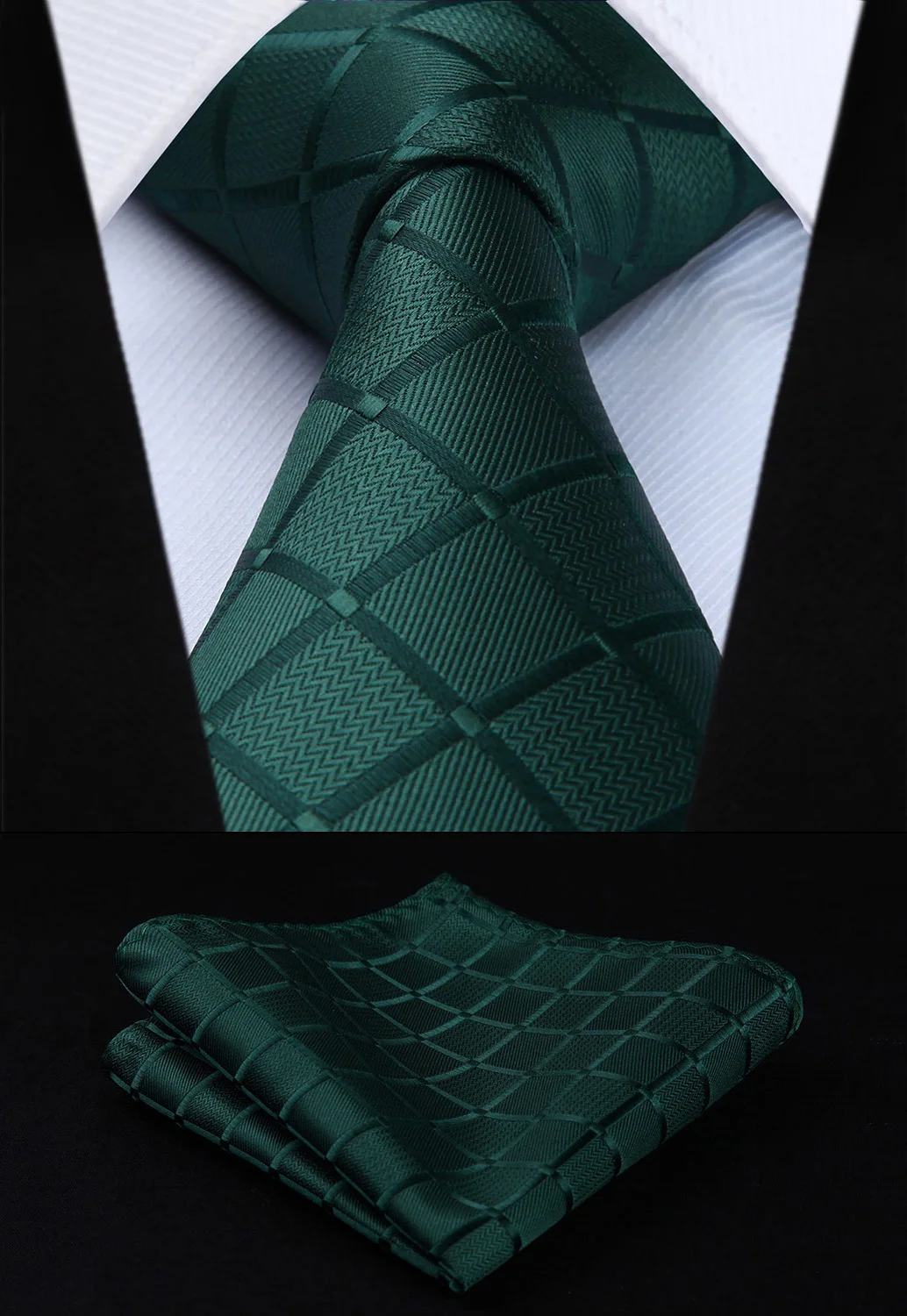 

TC442G8S Green Plaids Checks 3.4" Silk Woven Men Tie Necktie Handkerchief Set