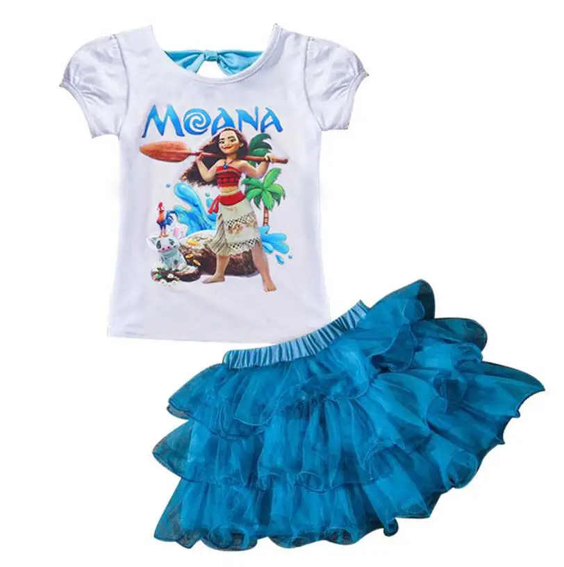 Новые летние вечерние платья принцессы для маленьких девочек, платье с рисунком Моаны для детей 2-8 лет, одежда для девочек, футболка+ бальное платье
