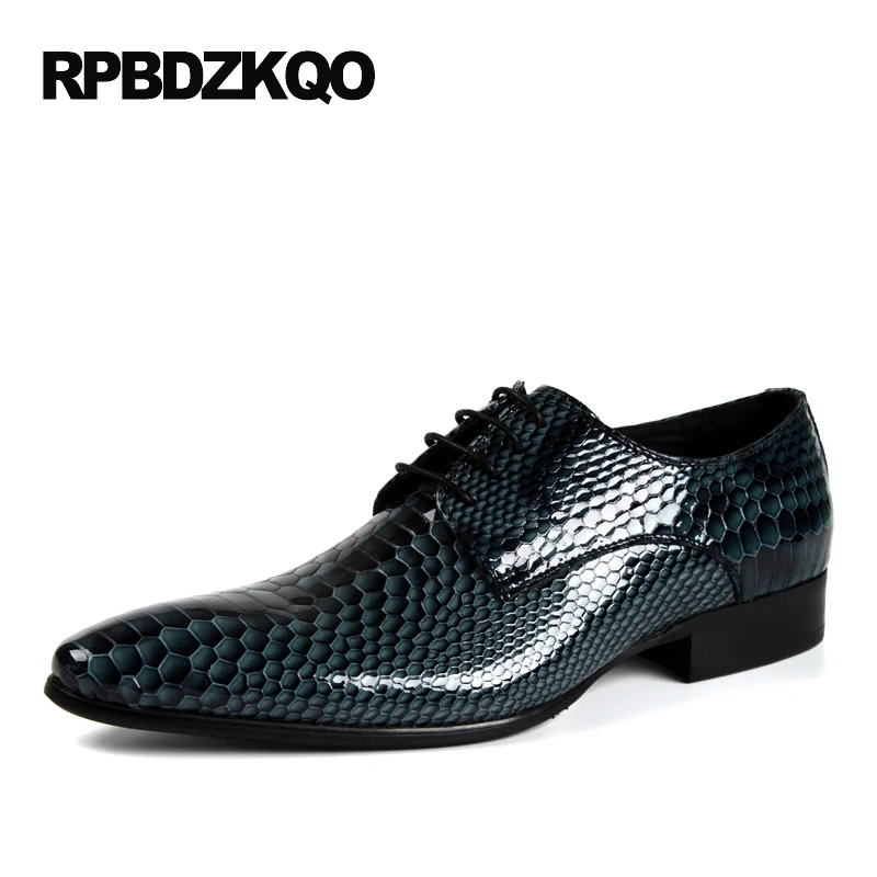

Genuine Leather Black Pointed Toe Snake Italy Men Blue Dress Shoes Python Flats Patent Fashion 2017 Spring Autumn Stylish Hot