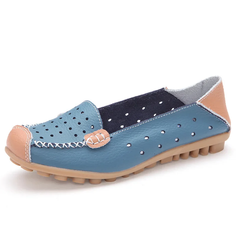 

Women's Shoes Genuine Leather Summer Flats Women Slip-on Breathable Casual Shoes Cut-Outs Spring Summer Loafers For Lady WSH1118