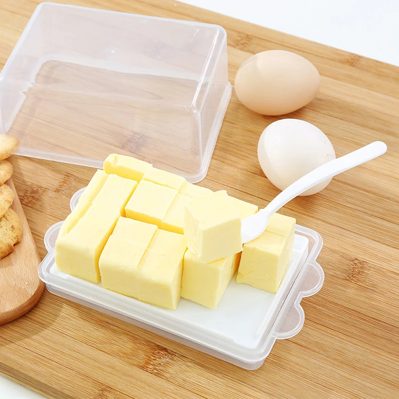 

Transparent Butter Storage Box Case Container Cheese Server Keeper Tray with Knife & Partition Kitchen Accessories