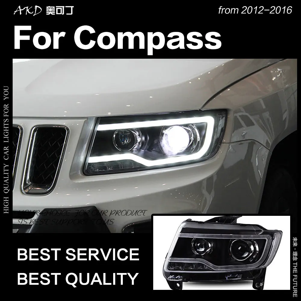  AKD Car Styling for Jeep Compass Headlight 2012-2016 Compass LED Headlight DRL Hid Head Lamp Angel  - 32855991701