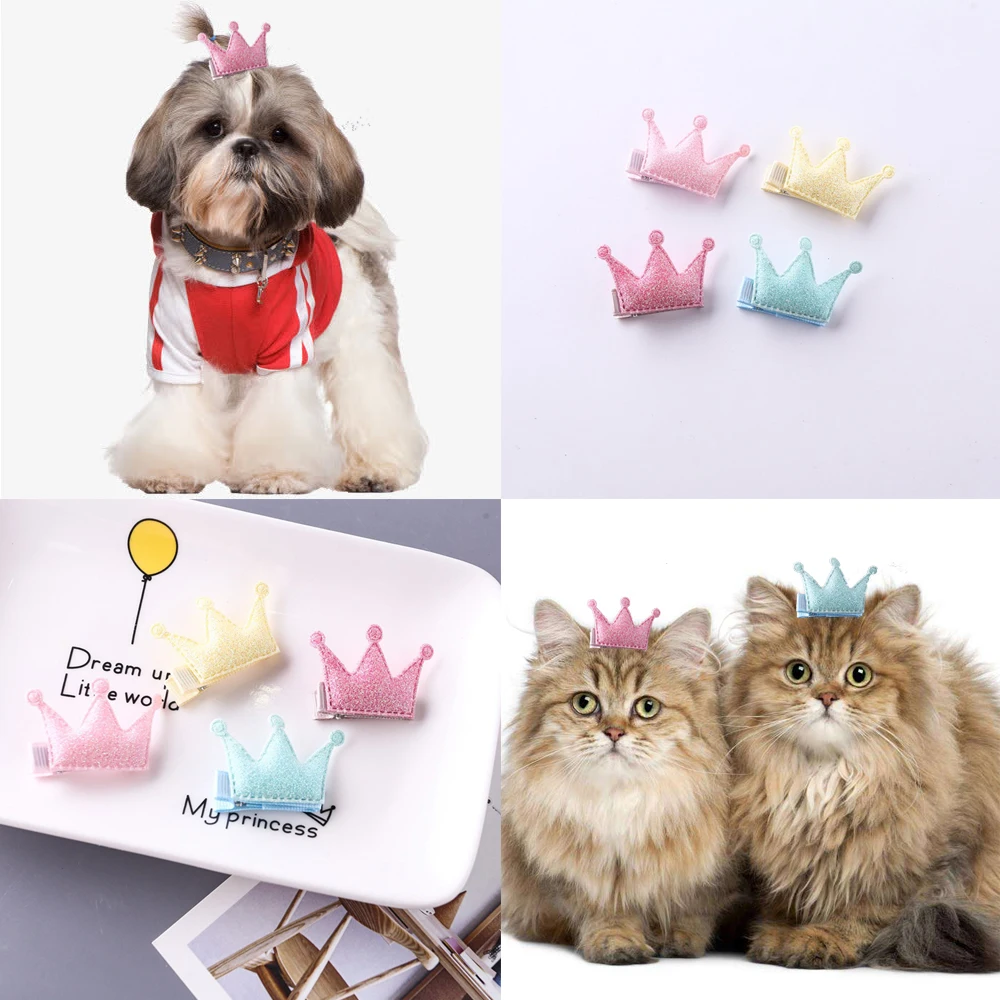 Dog Cat Crown Hair Clips Hairpin Glittering Hairgrips Pet Dog Lovely Hair Accessories Baby Christmas