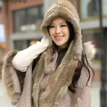 Новинка, Весенняя меховая шапка для женщин, теплая шапка с капюшоном, кроличий мех, шарф