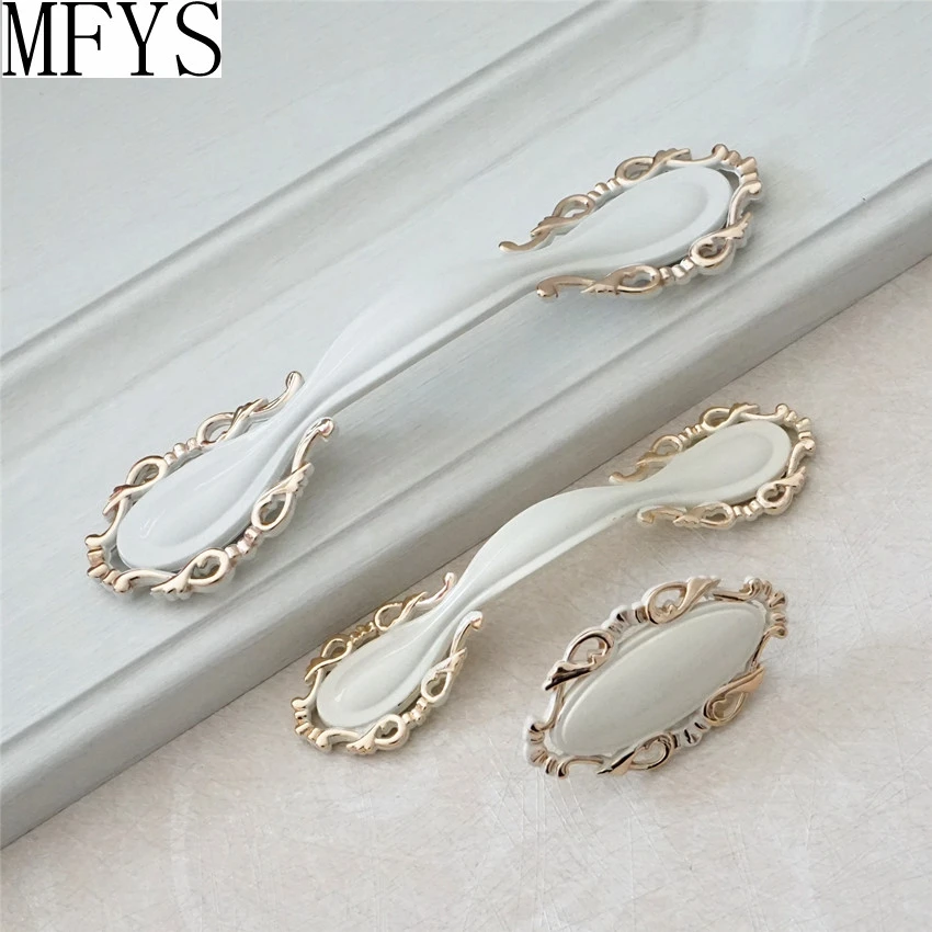 

2.5" 3.75" Dresser Drawer Pull Handles Knobs Cream White Gold Shabby Chic Cabinet Handle Pull Knob Decorative Hardware 64 96 mm