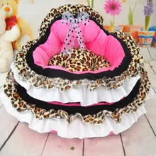 Autumn Winter Cute Pets Princess Bed Leopard Softs Dogs Cats Kennel