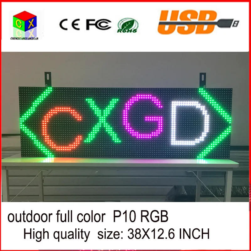 Светодиодный знак USB Программируемые rolling информация LED дисплей 38x12.6 дюйма P10 rgb открытый полноцветный светодиодный дисплей