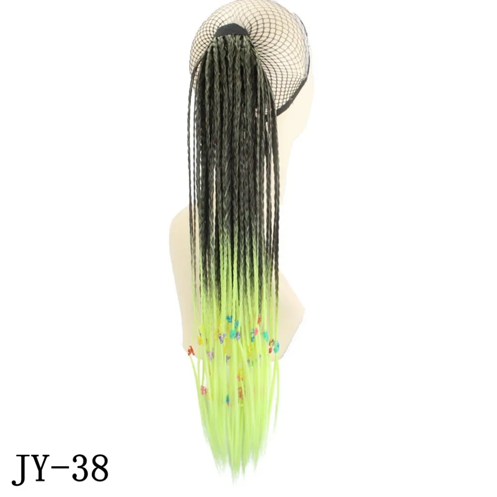 JOY& BEAUTY, разноцветные косички, накладные волосы, 29 цветов, 24 дюйма, розовый, синий, зеленый, синтетические волосы на заколках, конский хвост, шиньоны
