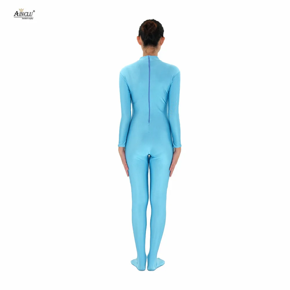 Ainclu Женский спандекс Zentai светильник синяя кожа без головы и голых рук для