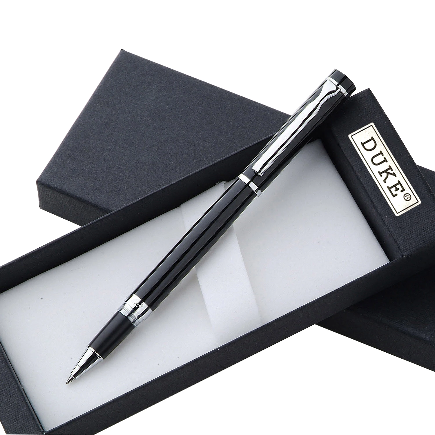 

Stationery Promotion Duke P3 Series Fashion Smooth Black and Silver Rollerball Pen Luxury Metal Gift Ballpoint Pens for Writing