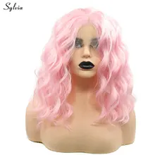Sylvia парик Bouncy кудрявые короткие волосы детские розовые/пастельные зеленые синтетические парики на кружеве для женщин Косплей Летняя Вечеринка Drag queen