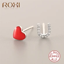 ROXI красный, глянцевый сердце серьги стержня для Для женщин Асимметричная личность U серьги в форме кристаллов 925 пробы Серебрянные Сережки для невесты