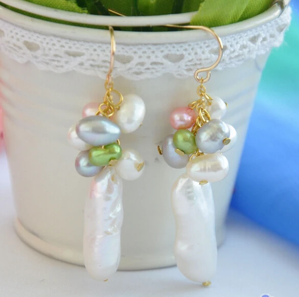 

hot sell new - -hot 12310 white biwa FRESHWATER PEARL DANGLE EARRING