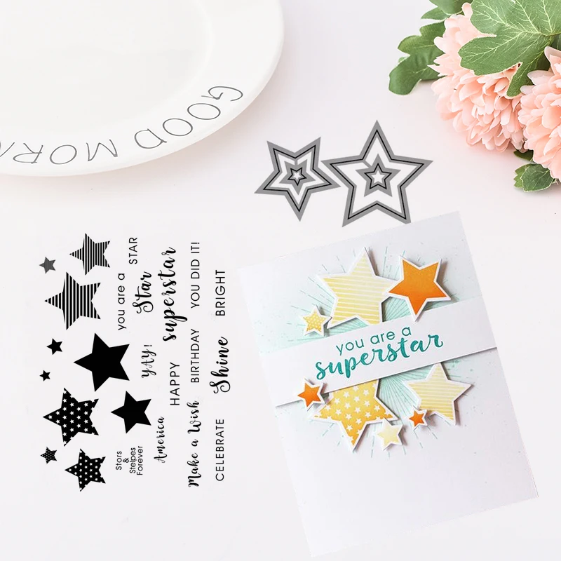

Stars & Stripes Metal Cutting Dies and stamps DIY Scrapbooking Card Stencil Paper Cards Handmade Album Stamp Die Sheets