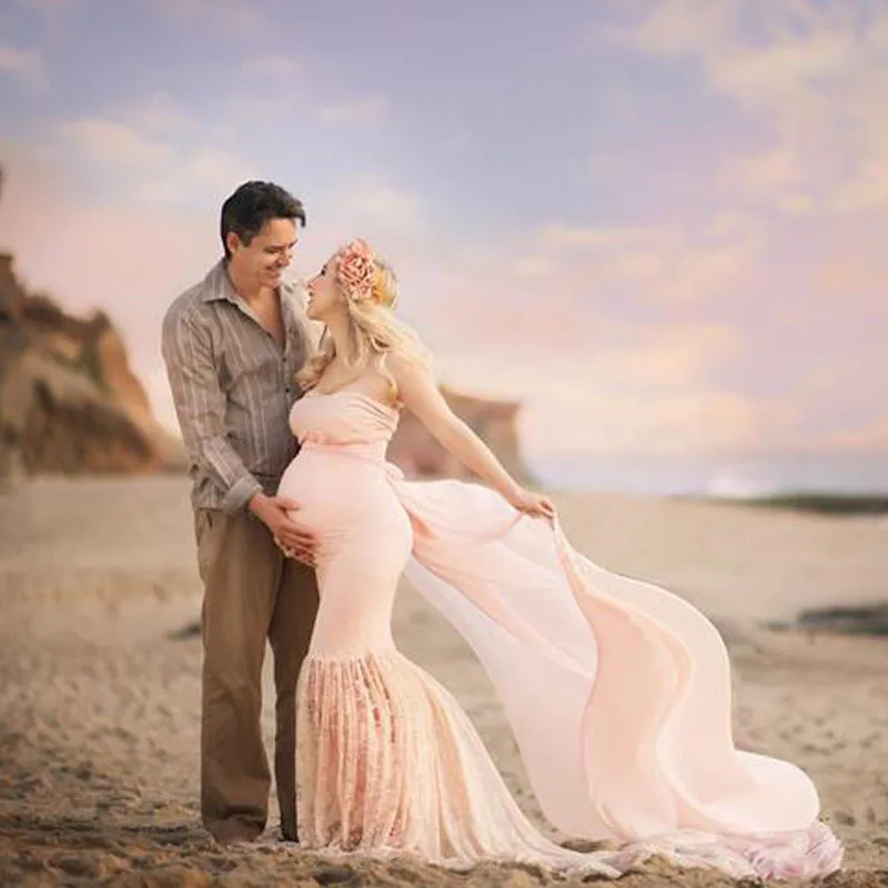 

Pregnant Dresses for Photo Shoot Maternity Photography Props Pregnancy Off Shoulder Ruffles Maxi Gowns Gown Maternity Lace Cloth