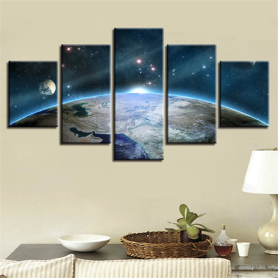 

Canvas Pictures Modular Wall Art 5 Pieces Universe Planet Scenery Paintings HD Printing Earth Poster Home Decor For Living Room